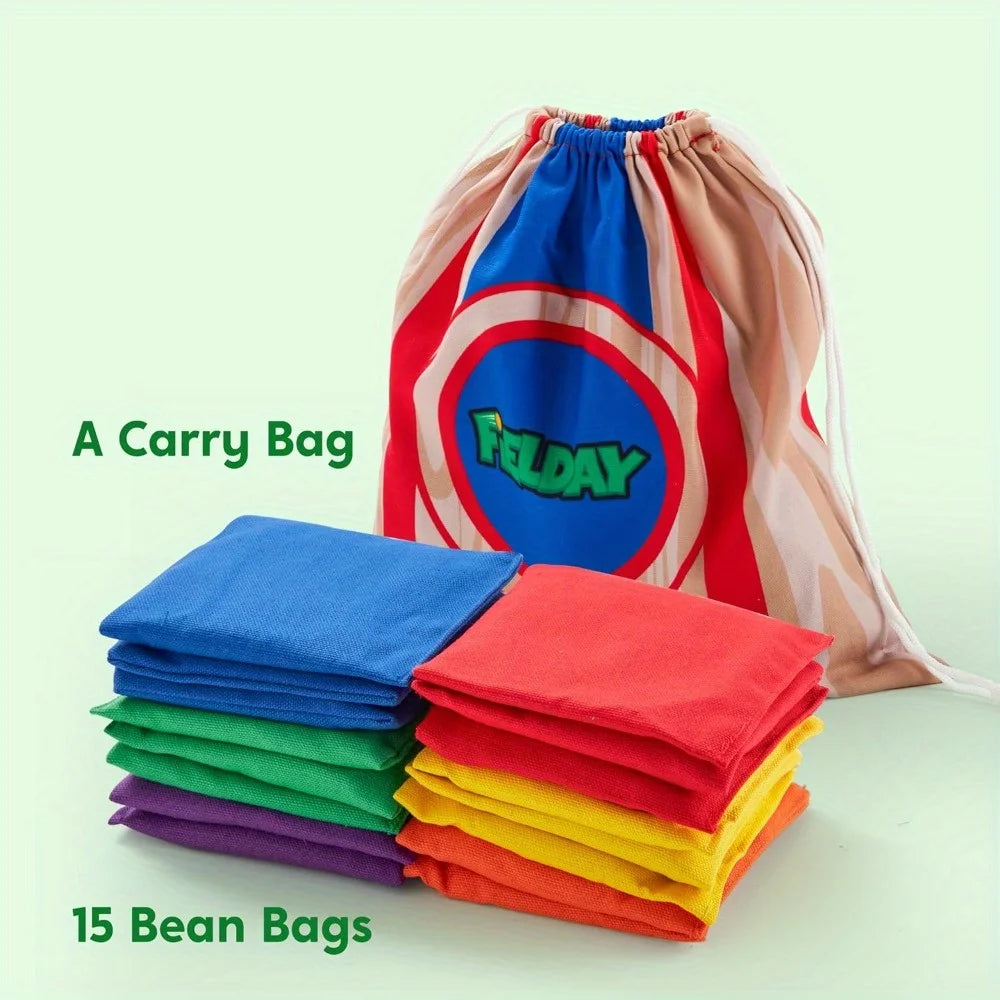 16 Cornhole Bean Bags for Tossing (4.7'' x 4.7'') Durable Nylon All-Weather Game Includes 15 Bean Bags and a Carry Bag