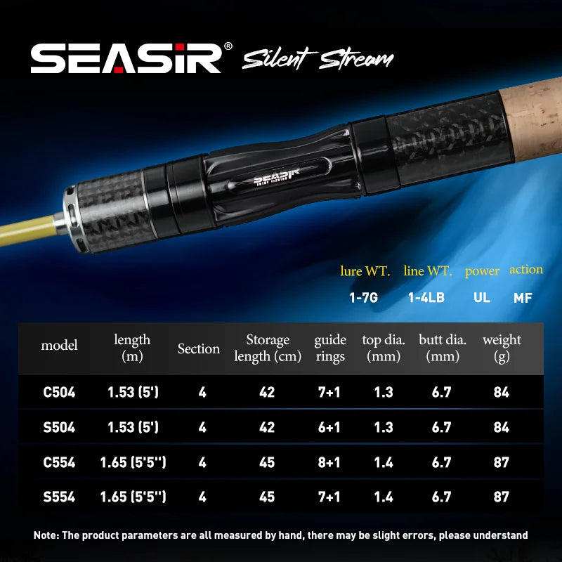 Silent Stream Spinning Baitcasting Fishing Rod Carbon Fiber UL Power 1.53/1.65M Spinning Casting Lure Rods 4 Sections