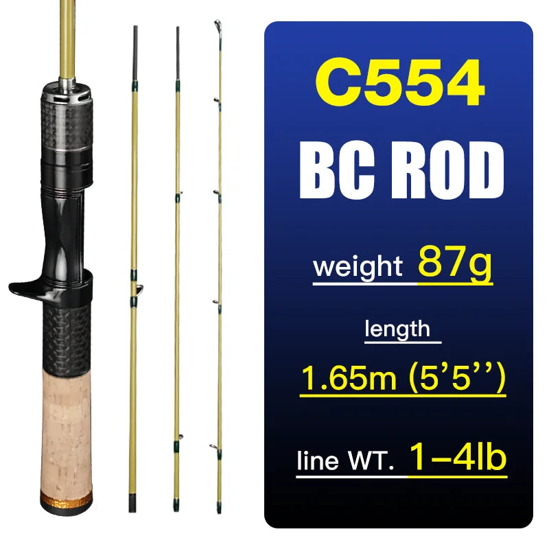 Silent Stream Spinning Baitcasting Fishing Rod Carbon Fiber UL Power 1.53/1.65M Spinning Casting Lure Rods 4 Sections