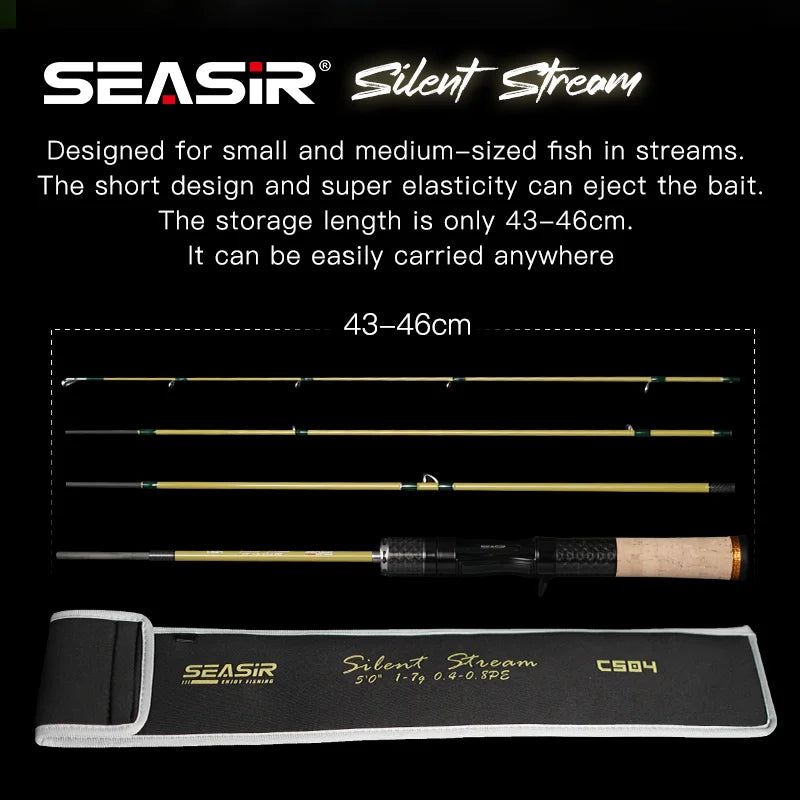 Silent Stream Spinning Baitcasting Fishing Rod Carbon Fiber UL Power 1.53/1.65M Spinning Casting Lure Rods 4 Sections